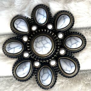 VTG Premiere Design Antiqued Bronze Tone Marbled Flower Brooch Pendent